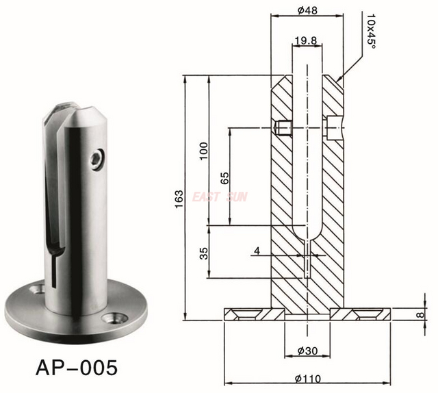 Spigot Duplex 2205 Adjustable Canada Glass Spigot Floor Mounted For Swimming Pool Fencing