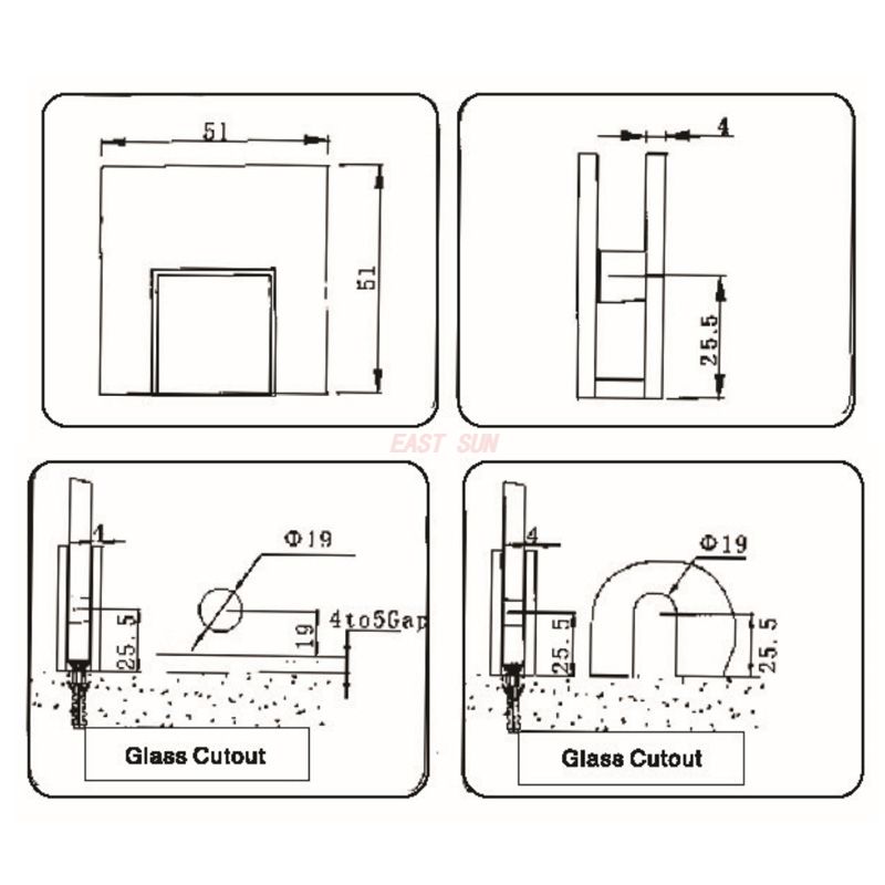 bathroom glass rail clamp